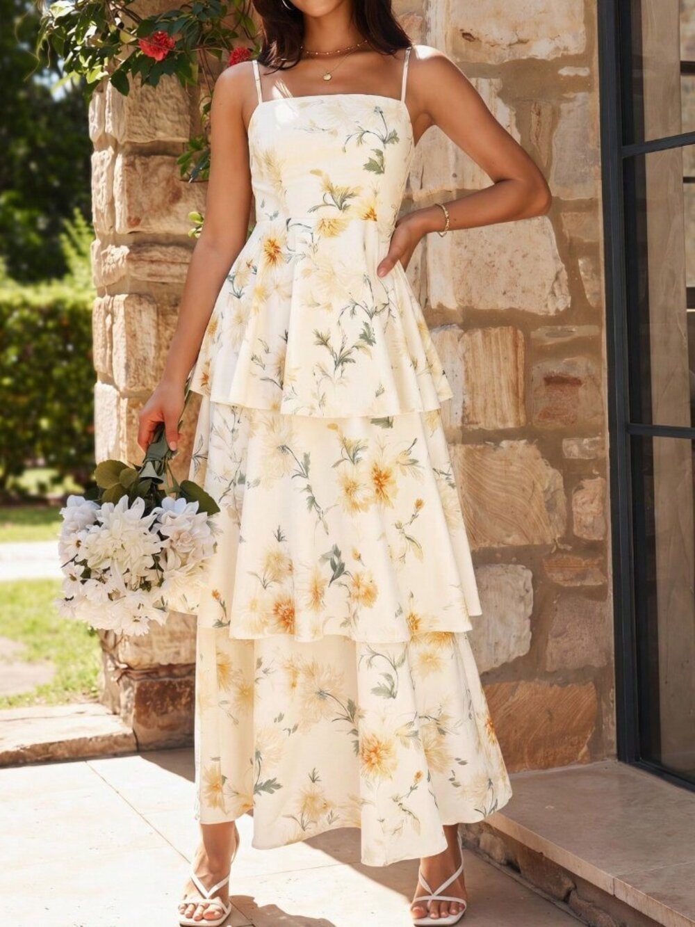 Pale Yellow Boho Women's Strapless Long Dress with Ruffle Hem